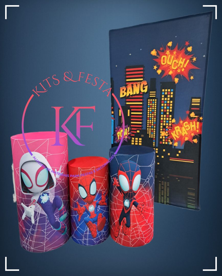 HOMEM ARANHA HEROIS RETANGULAR + CILINDROS HOMEM ARANHA AMIGOS SITE Kit Festa Decoração Homem Aranha