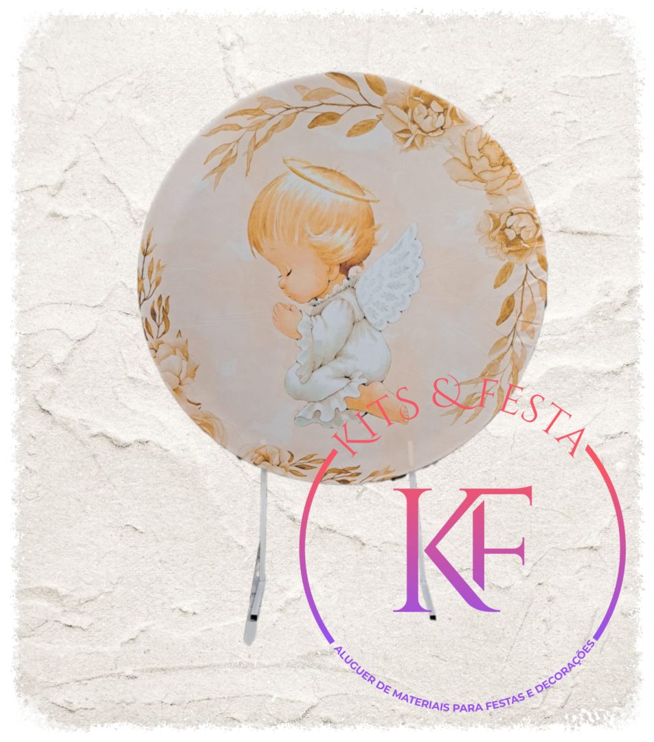 batizado anjo com detalhes em folhagem dourada