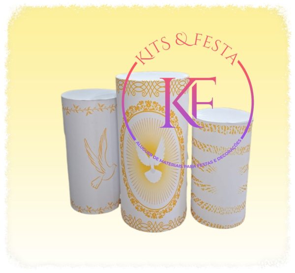 BATIZADO POMBA DOURADA CILINDROS batizado kit festa decoração