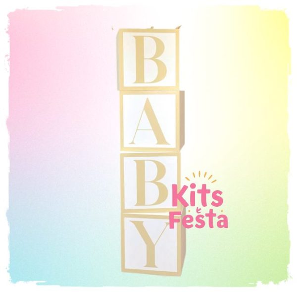cubo com a palavra baby, festa, baby shower