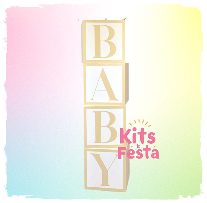 cubo com a palavra baby, festa, baby shower