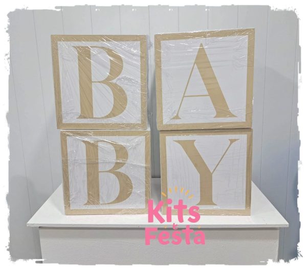 cubo com a palavra baby, festa, baby shower