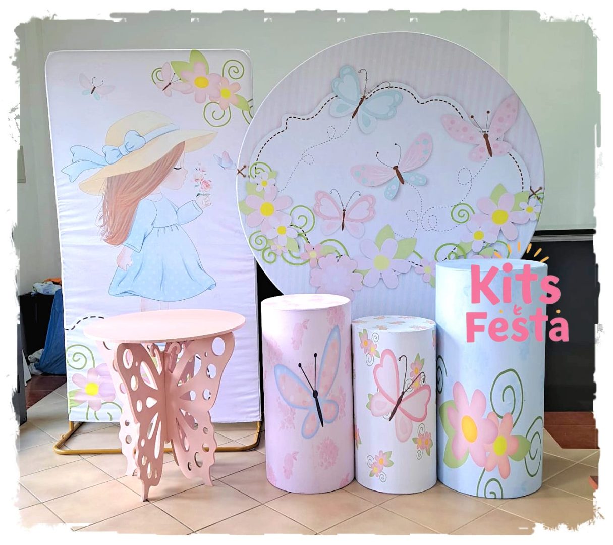 borboletas, menina, kit festa, decoração. Ilha de são Miguel, açores.