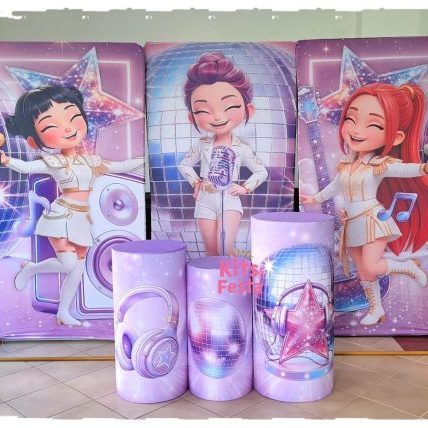GUERREIRAS DO K-POP 3 PAINEIS RETANGULARES LILAS CLARO KIT